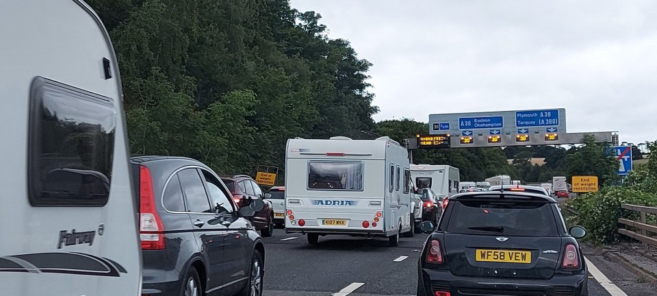 Traffic on the M5 where it meets the A30, as lockdown restrictions eased on Saturday