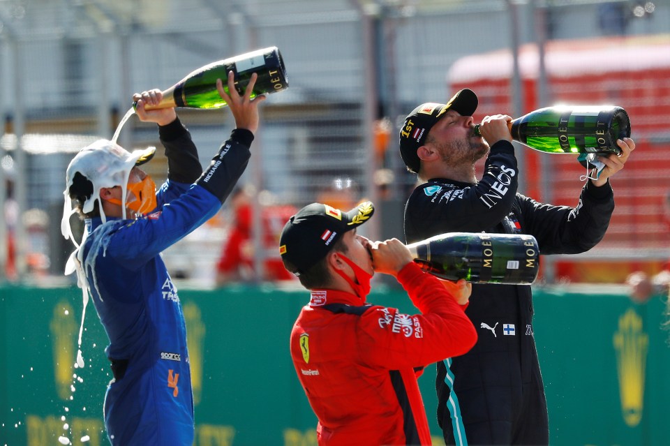 Norris doused himself in champagne after his first career podium