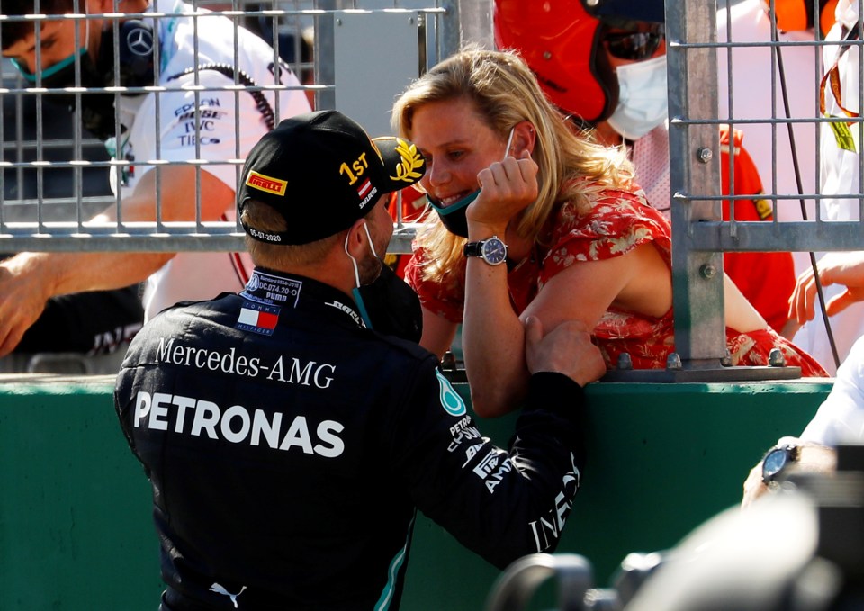 Valtteri Bottas celebrated with his partner after winning the race