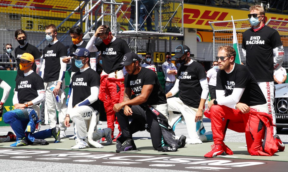 Lewis Hamilton was among the stars to kneel before the race in Austria