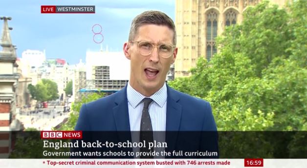 The lights appeared during a live broadcast by political correspondent Jonathan Blake on the BBC News Channel