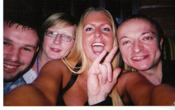 Sharon is seen above partying with friends. She said she started using sun beds to look good at the weekend 