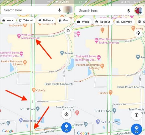 The arrows here highlight the small traffic light icons being trialled