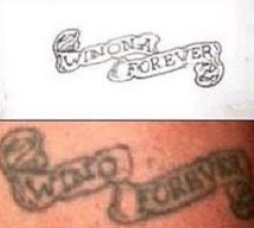 The tattoo originally read 'Winona Forever' after Depp's ex Winona Ryder but he changed it to 'Wino Forever' after they split