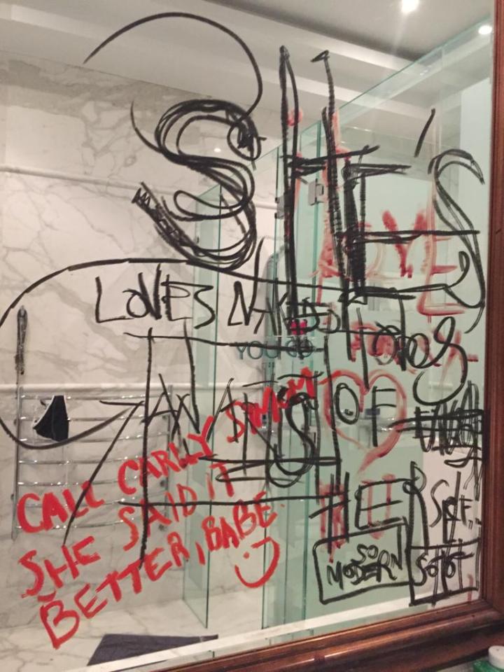 The actor used his bloody stump to write 'I love u' on the mirror