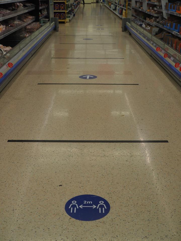 Tesco says it'll still have markers on the floor asking people to keep two metres apart