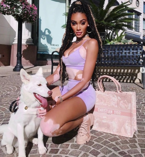 Winnie Harlow has a pink version of the canvas bag