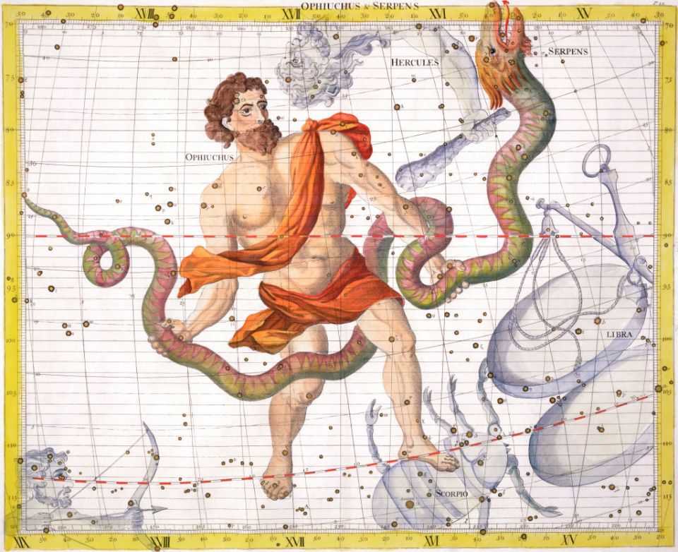 The constellation of Ophiuchus which is known as the snake bearer