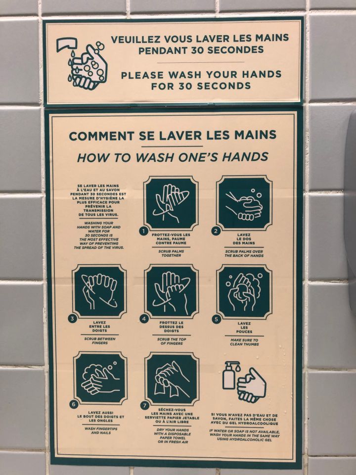 Signs around the park encourage additional hand washing at stations and bathrooms