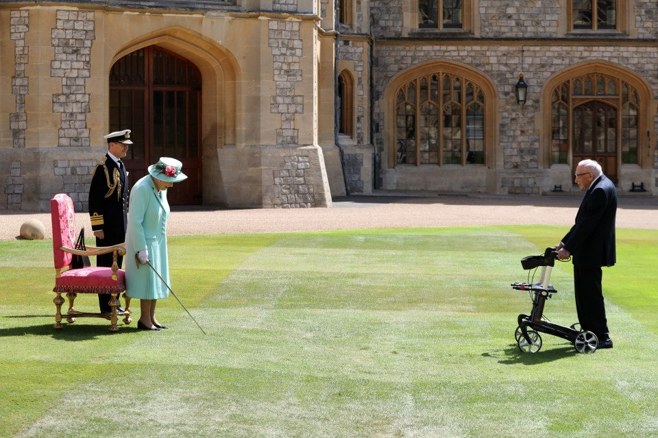 The Queen was waiting for Captain Sir Tom with a sword in hand to knight him