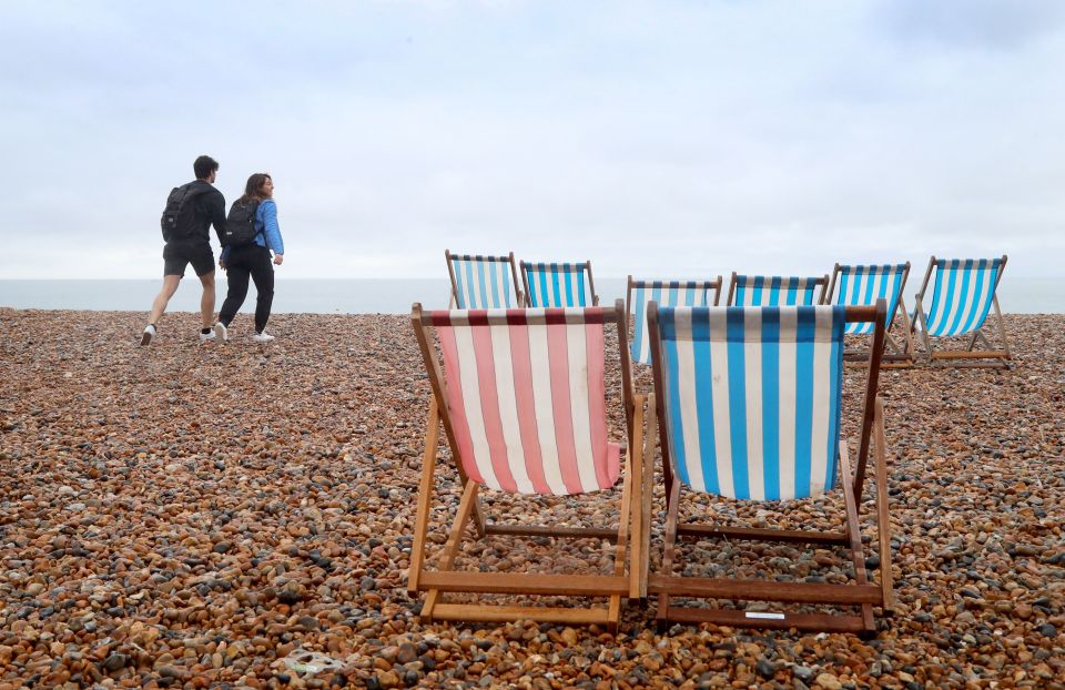 But beaches such as Brighton were left deserted in gloomy conditions on Sunday