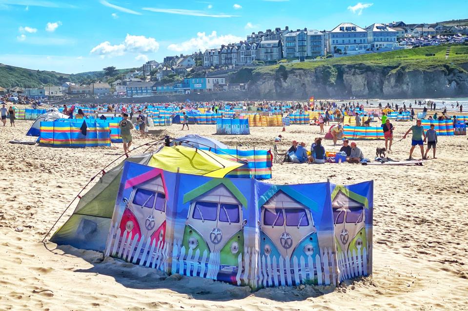 A crowded beach at Perranporth in Cornwall on Saturday