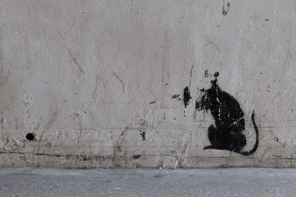 One of Banksy's surviving rats in London - this one is found in an underpass near London Bridge station