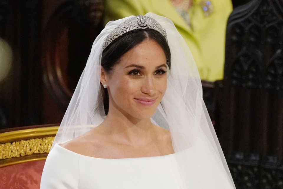 Meghan Markle pictured on her wedding day wearing Queen Mary's tiara