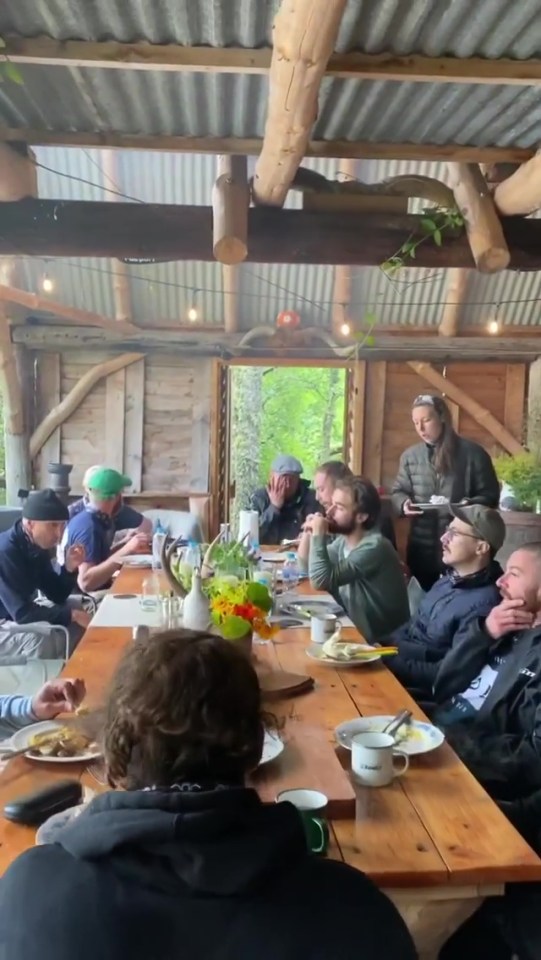 Eating together with the other bikers