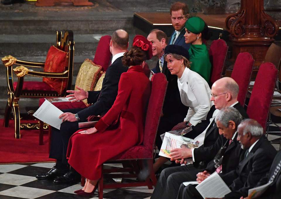 The royal couples' rift was said to be revealed in this pic of the annual Commonwealth Service in London on March 9, 2020