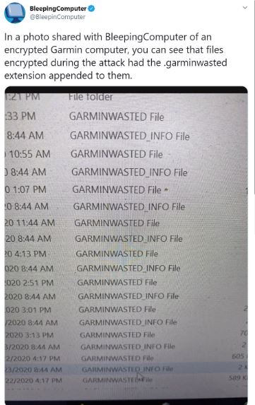 A photo of an encrypted Garmin computer was shared with tech news site BleepingComputer