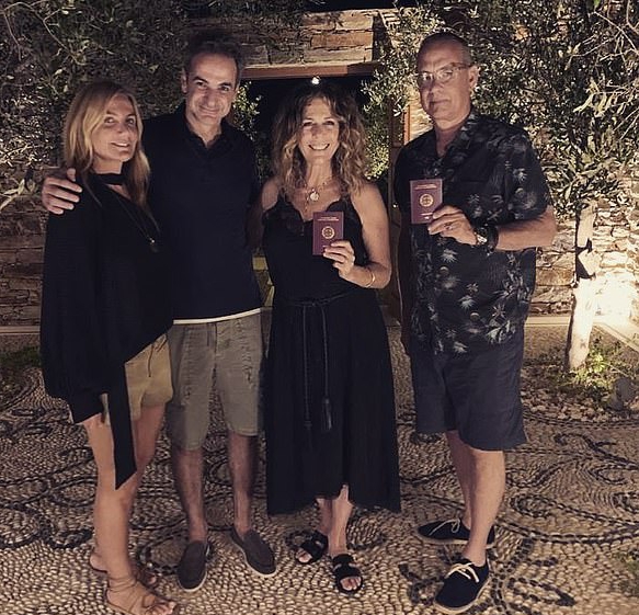 Greek Prime Minister Kyriakos Mitsotakis revealed the news on Instagram and posed with the couple