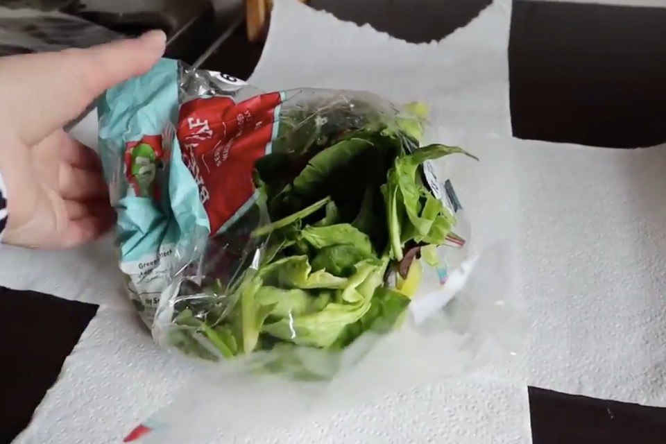 She suggests wrapping leafy greens in kitchen roll to prevent them from going mouldy