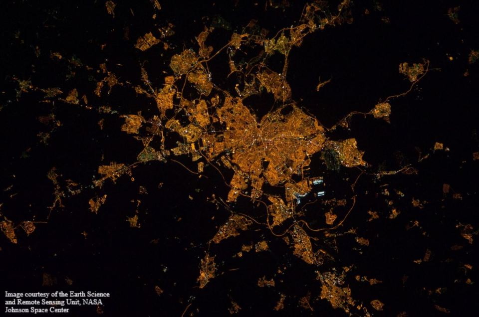 This image shows the light being omitted from Madrid at night 