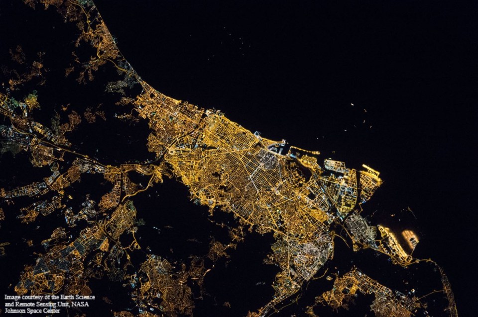 The image above shows the light coming from Barcelona at night