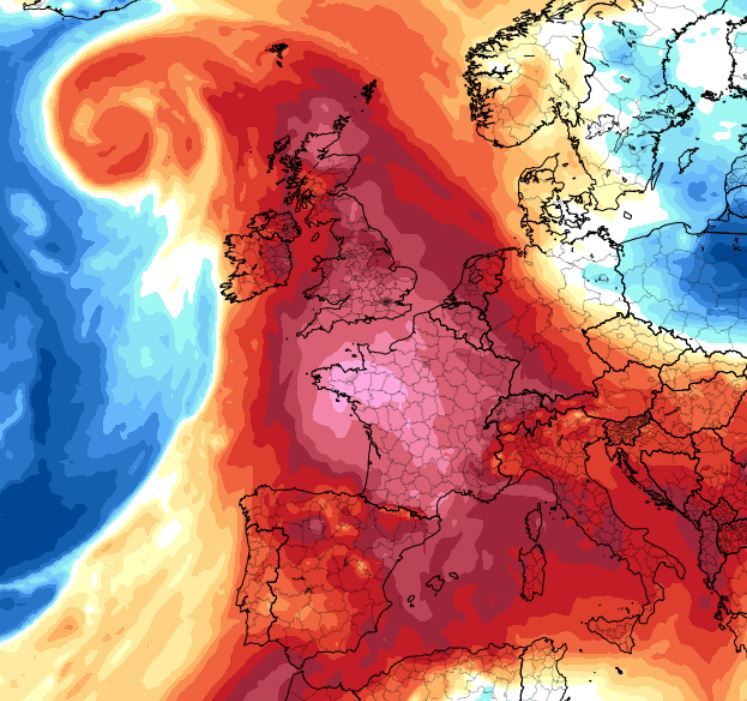 A 500-mile wide plume of warm air blowing in from the continent is sizzling the country