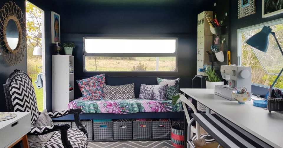 She revamped trailer using fresh paint, décor and second hand furnishings