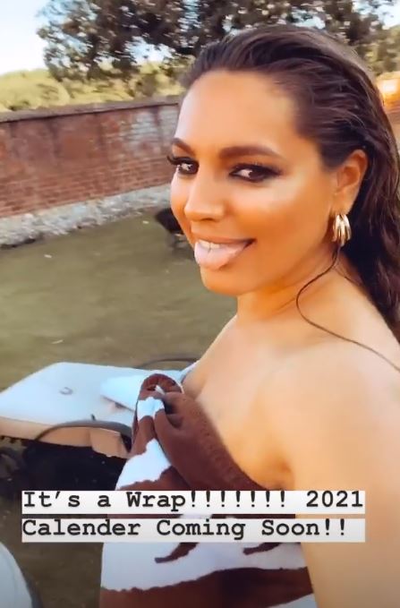 Showing her fun-loving side, Kelly stuck her tongue out as the 2021 calendar shoot wrapped