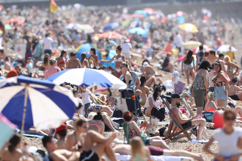 Brighton beach is packed out with sun lovers