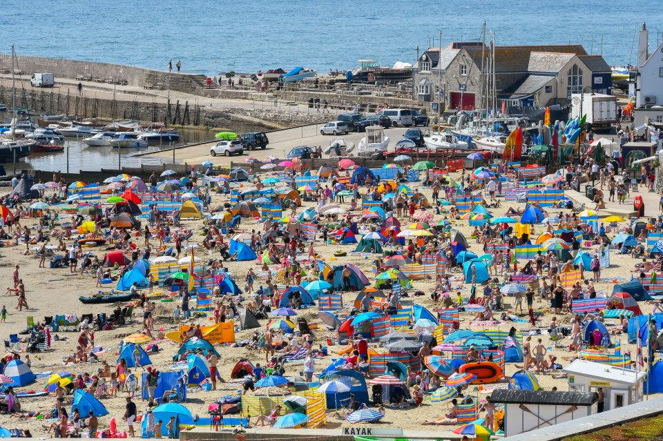 Bournemouth beach, packed with parasols