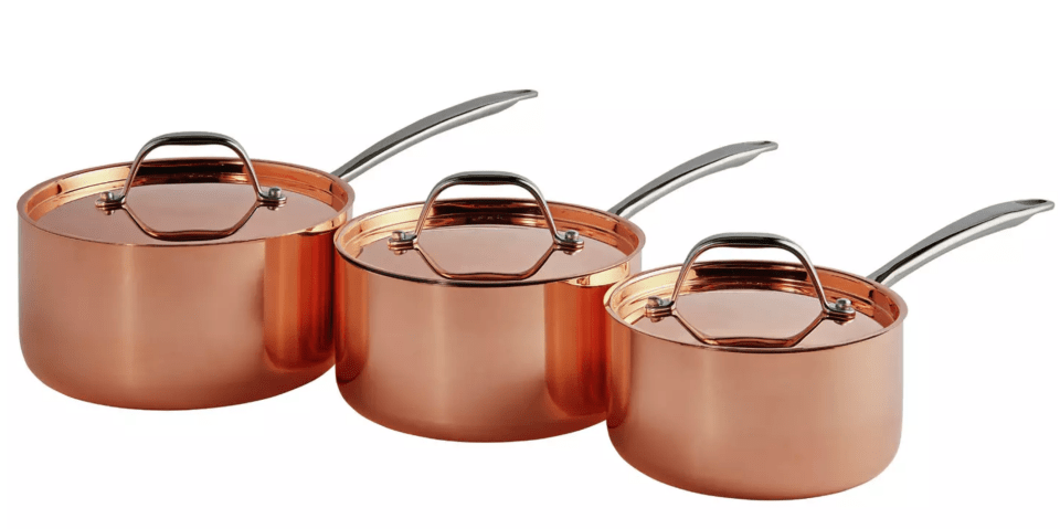 Argos has also slashd this copper pan set by 50 per cent