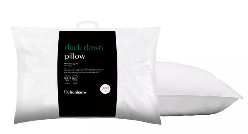 This duck feather and down pillow sets you back £31.50 at Debenhams