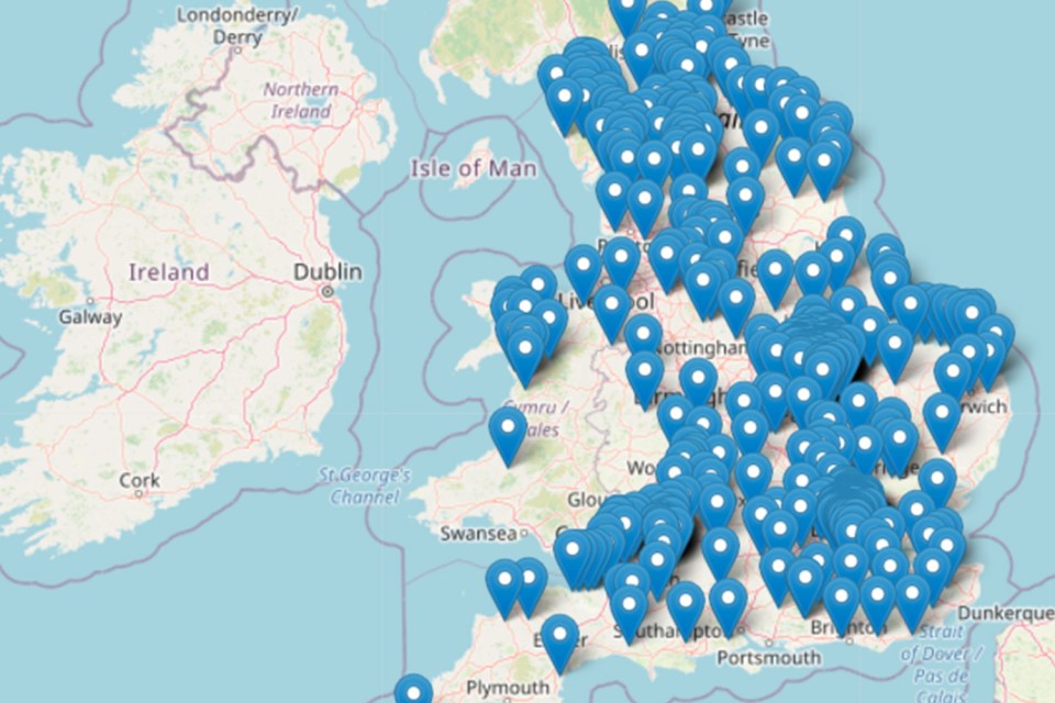 The map shows the pubs that have a beer garden to help punters find their nearest one