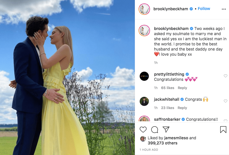 Brooklyn wrote a heartfelt message to his future wife