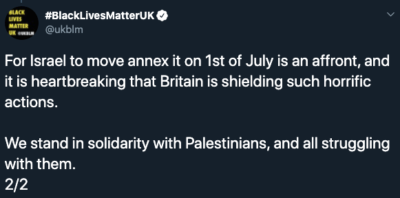 BLM UK said they 'stand in solidarity with Palestinians'