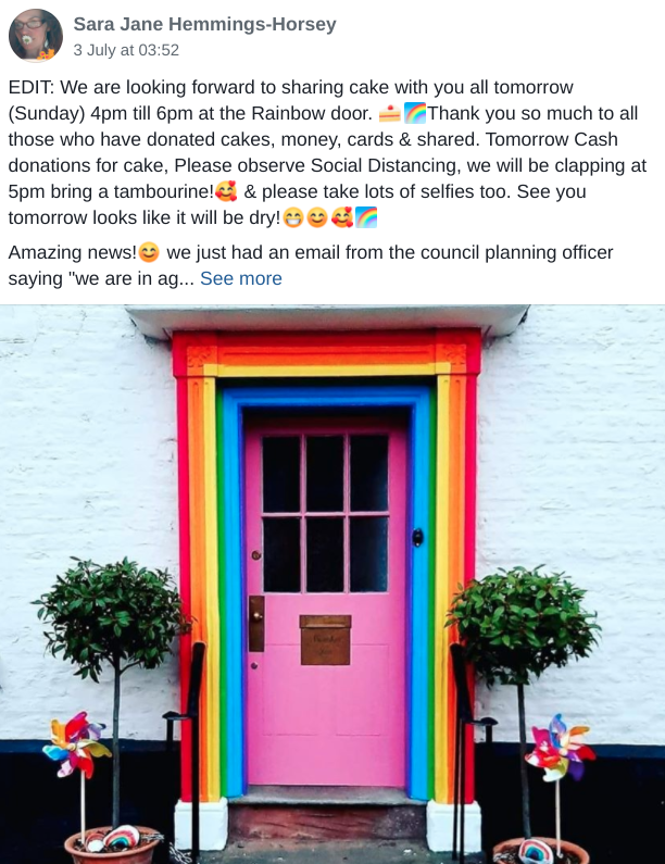 A delighted Sara Hemmings-Horsey shared the council's U-turn over the rainbow-coloured door frame