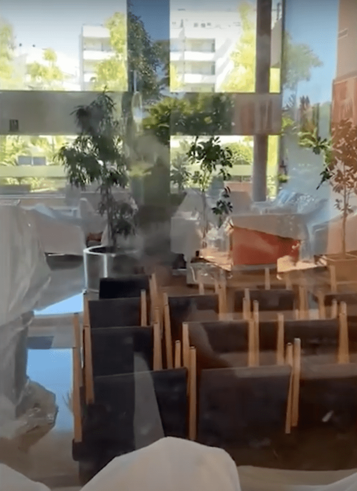 Inside the hotel, covers had been placed over items and chairs stacked up