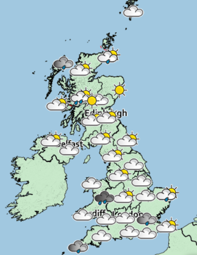 The sun is set to shine this evening up north before downpours while London battles the rain