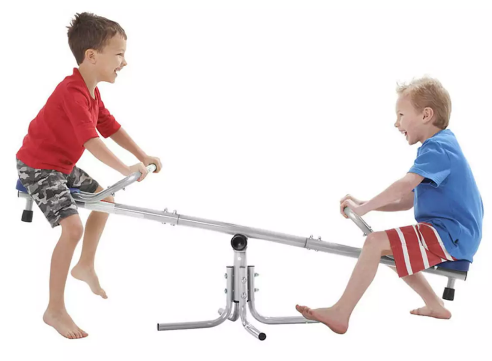 The seesaw is made from a powder-coated steel frame that's adjustable in length