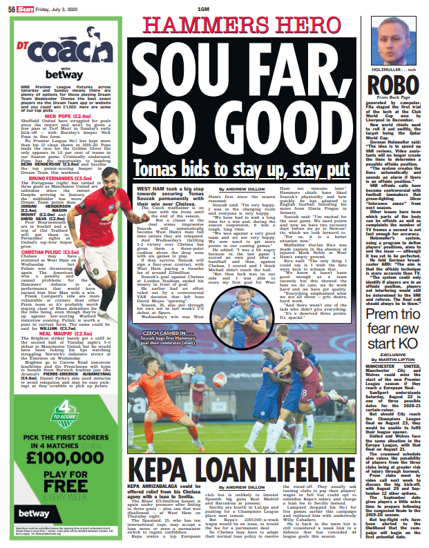 SunSport told you back on July 3 that West Ham had completed a deal for Soucek