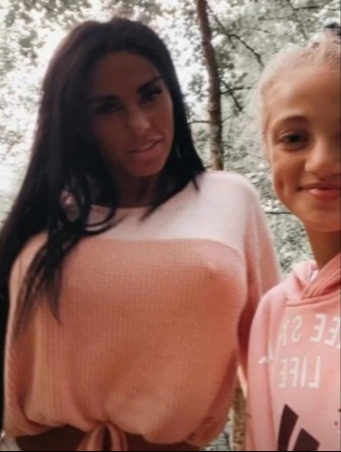 Katie Price, seen here on a dog walk with Princess yesterday, gave her the gift of Instagram