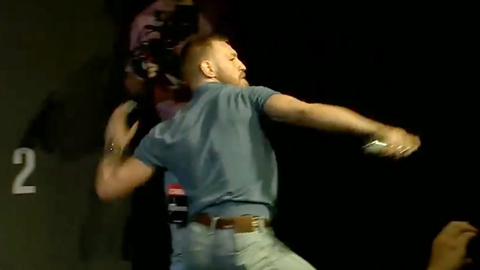 McGregor throwing a bottle at Diaz before their rematch 