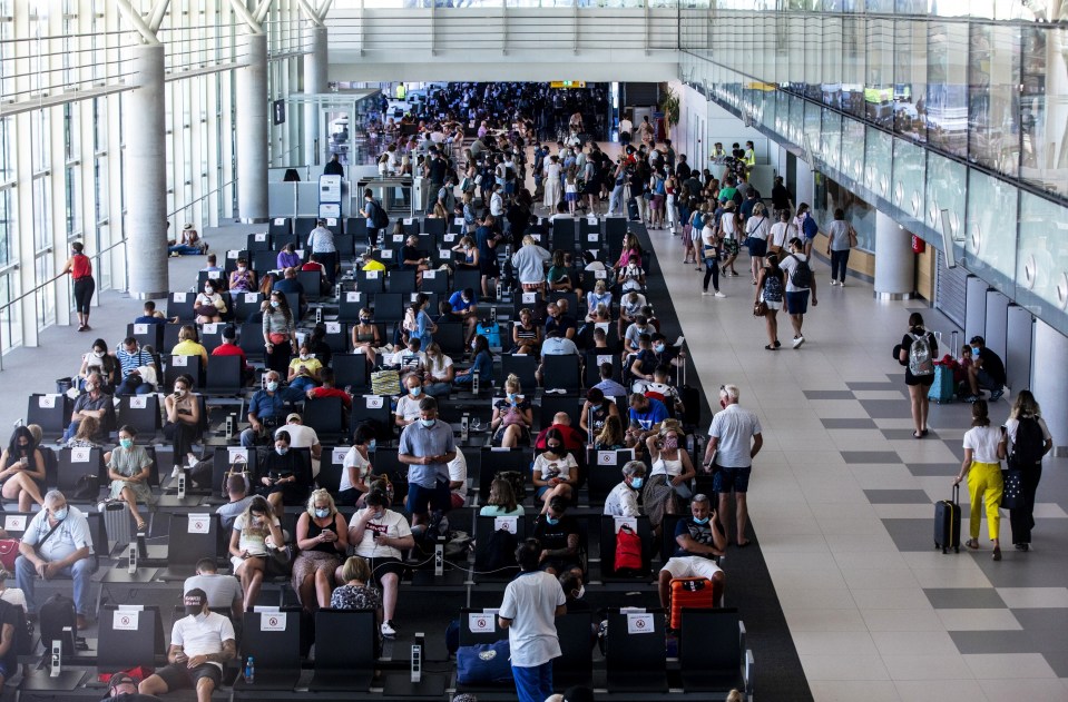 A busy departure lounge at Split airport in Croatia