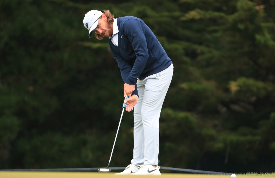 England's Tommy Fleetwood putts during the third round at the USPGA in San Francisco