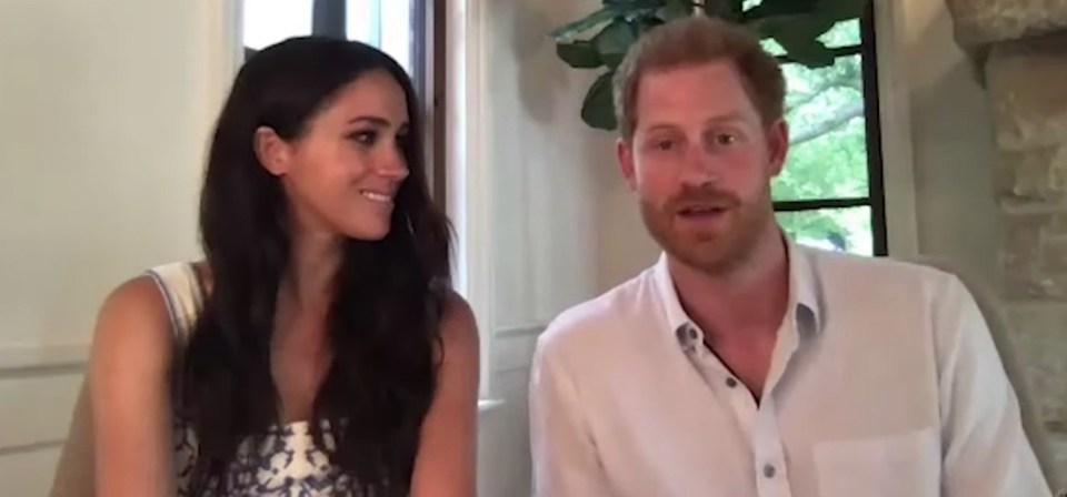 Meghan and Harry appeared on video call from their new Santa Barbara home yesterday