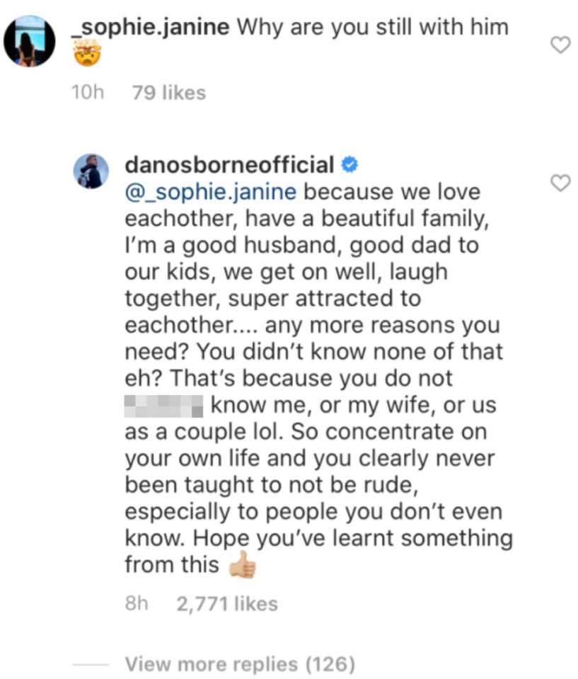 Dan launched into a sweary rant as he defended his marriage