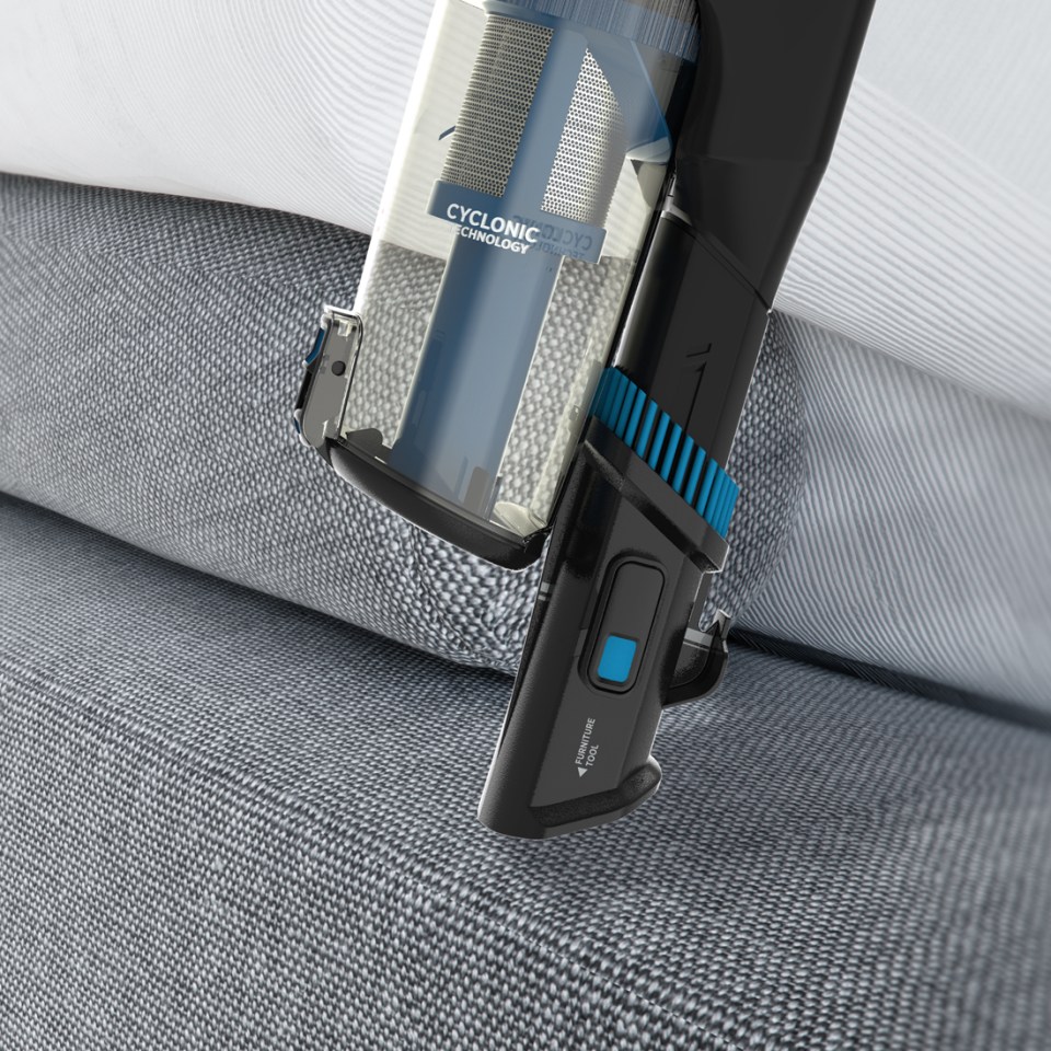 The Hoover has a versatile furniture attachment that clips onto the stick