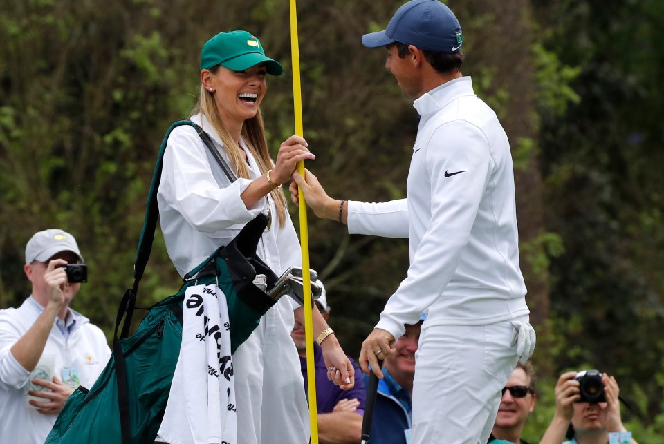 Eric Stoll caddies for her husband Rory McIlroy at Augusta in 2018, 18 months before she fell pregnant