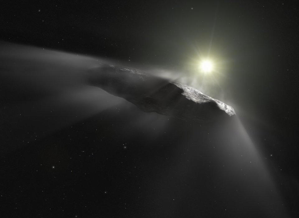 Artist impression of Oumuamua as it approached the Solar System