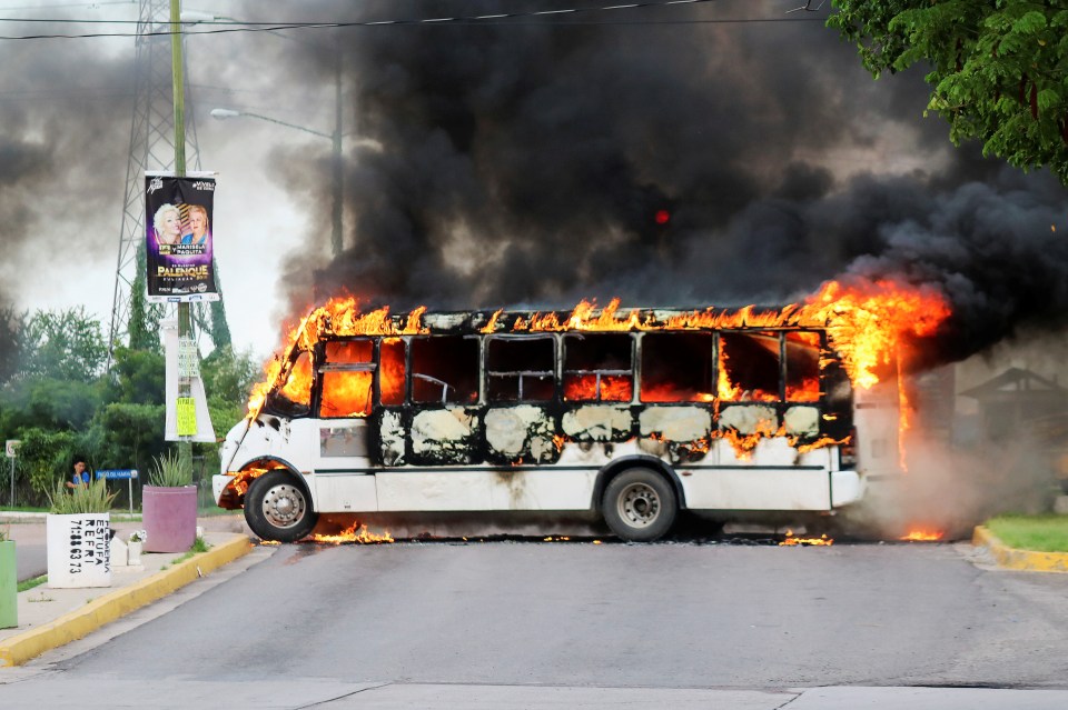 The aftermath of clashes with federal forces following the detention of Ovidio Guzman, son of El Chapo